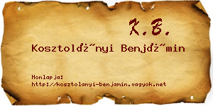Kosztolányi Benjámin névjegykártya